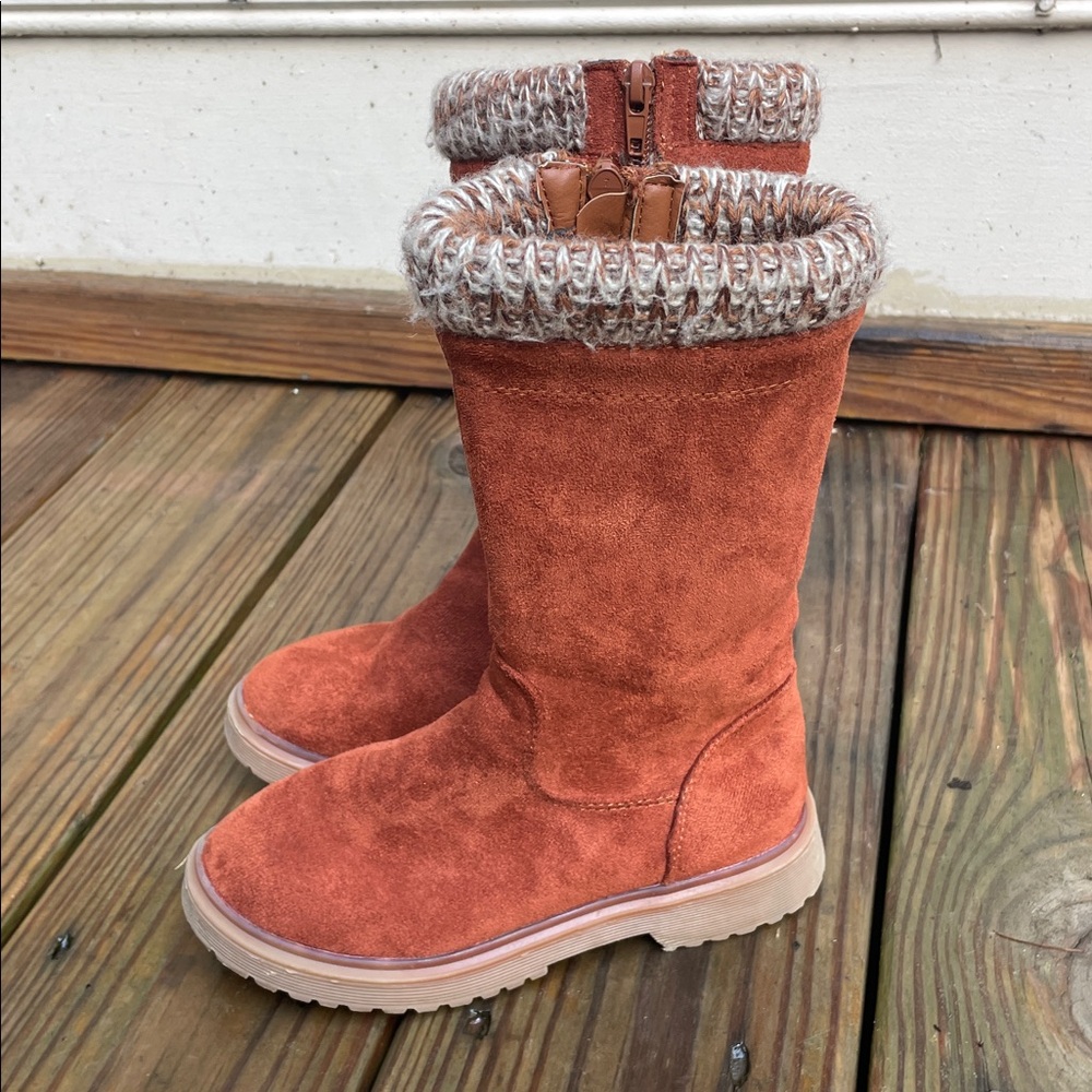 Lucky Brand Girls Rust Suede Knit Cuff Boots